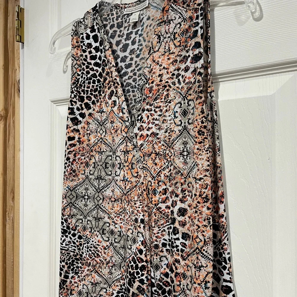Dana Buchman Women’s Medium Release Pleat Sleeveless Tank Top Orange Pattern EUC - Picture 2 of 6